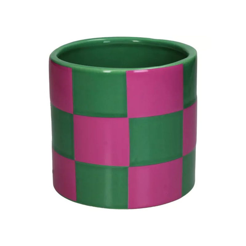 Cache-pot damier rose et vert - Sélection déco