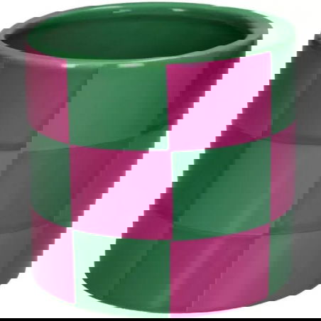 Cache-pot damier rose et vert - Sélection déco