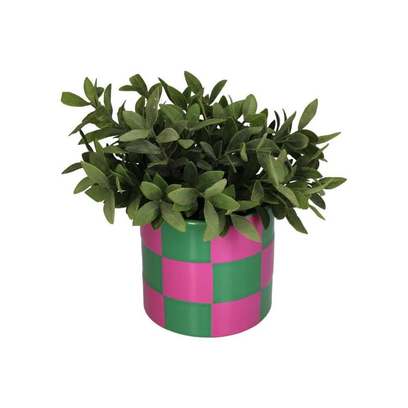 Cache-pot damier rose et vert