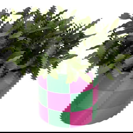 Cache-pot damier rose et vert - Sélection déco