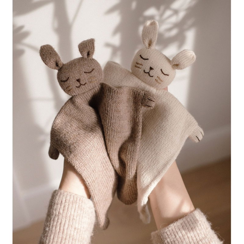 Doudou plat tricoté | Lapin écru