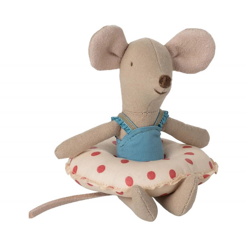 Petite soeur souris avec bouée à pois