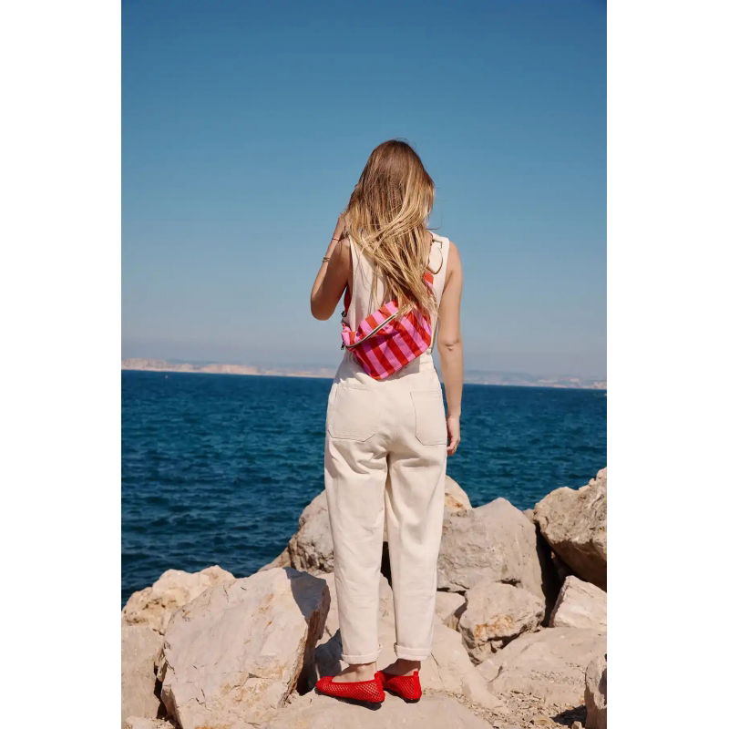 Sac banane | Rayures Orchidée / Rouge