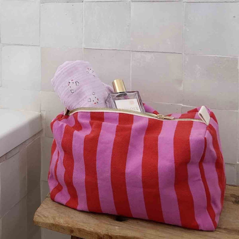 Trousse Vic | Rayures Orchidée/rouge