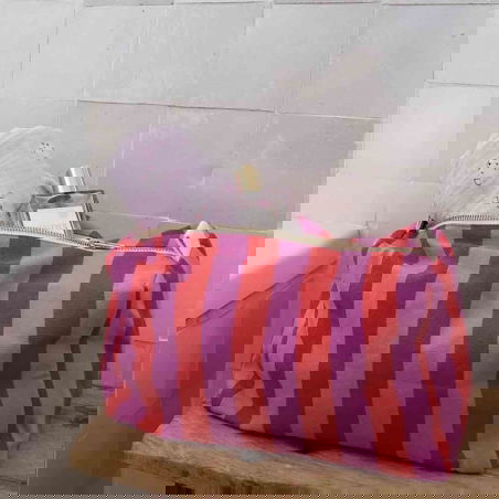 Trousse Vic | Rayures Orchidée/rouge - Rose in April