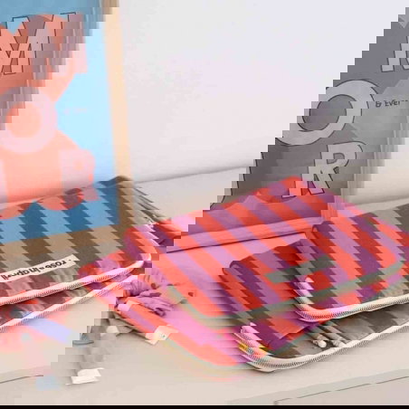 Pochette PC Octave | Rayures Orchidée/rouge - Rose in April