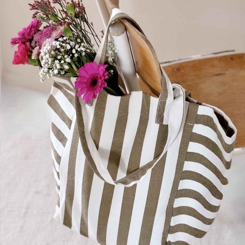 Sac Cabas Elisabeth | Rayure olive/greige