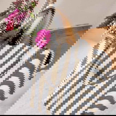 Sac Cabas Elisabeth | Rayure olive/greige - Rose in April