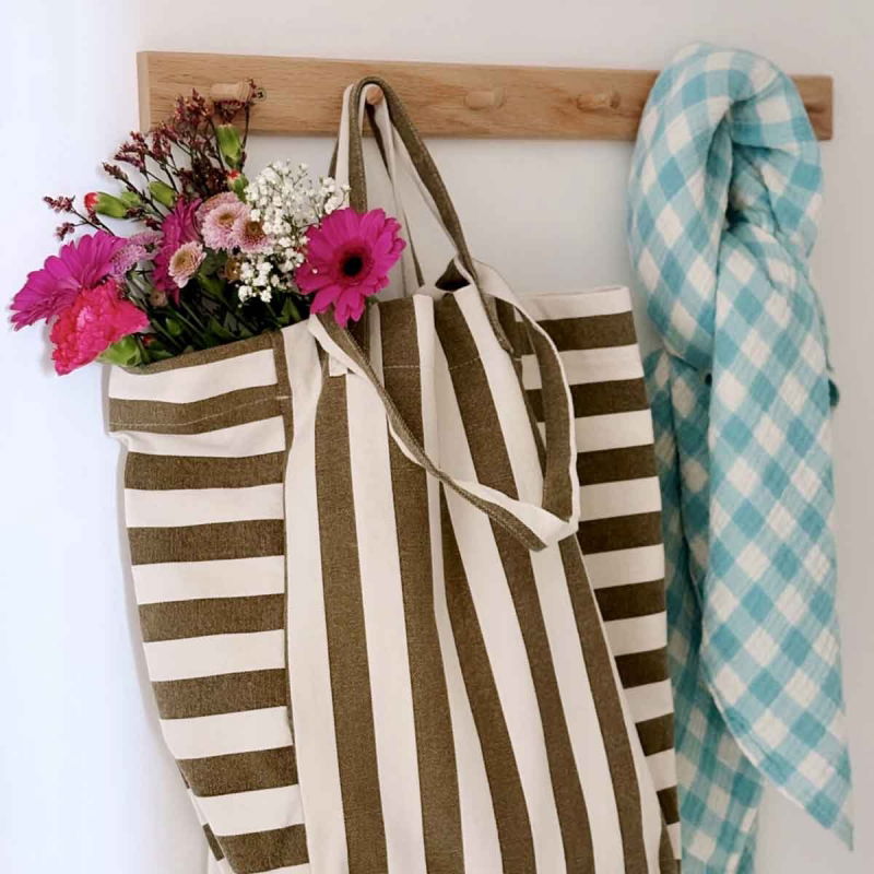 Sac Cabas Elisabeth | Rayure olive/greige