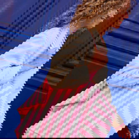 Sac Cabas Elisa | Rayures rose fluo - Rose in April