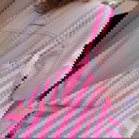 Sac Cabas Elisa | Rayures rose fluo - Rose in April