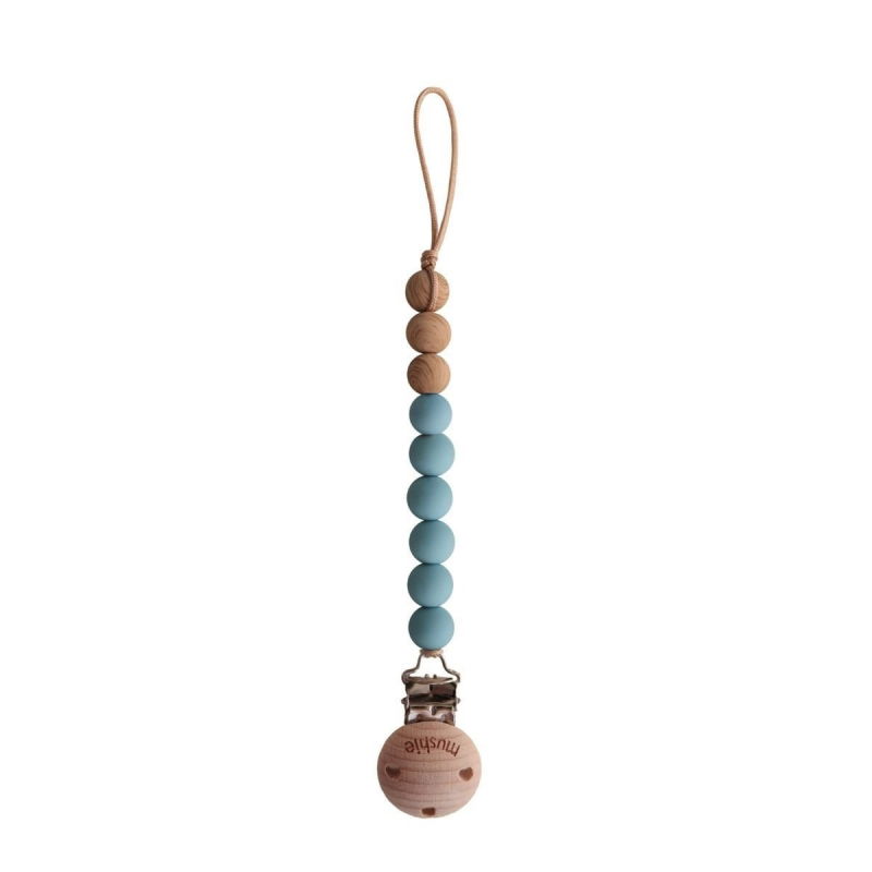 Attache tétine perles Eva | Bleu cadet - Mushie