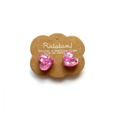 Boucles d'oreilles | Coeur fushia - Ratatam