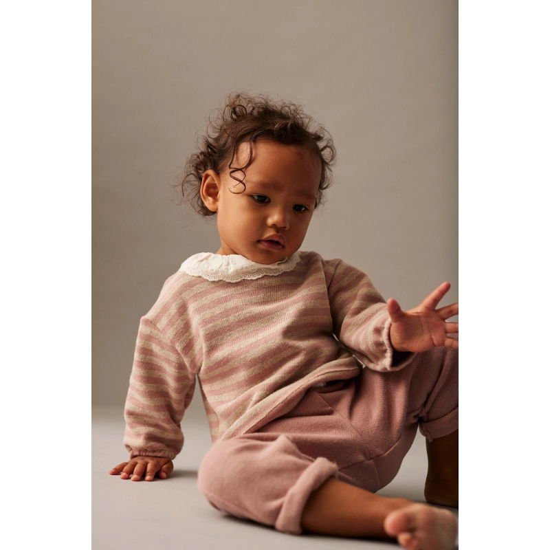 Pull en maille à rayures | Rose