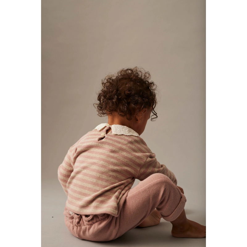 Pull en maille à rayures | Rose