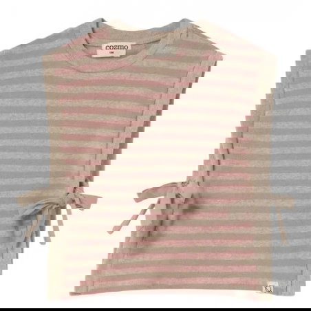 Pull sans manches en maille rayé| Rose