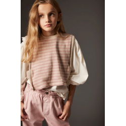 Pull sans manches en maille rayé| Rose