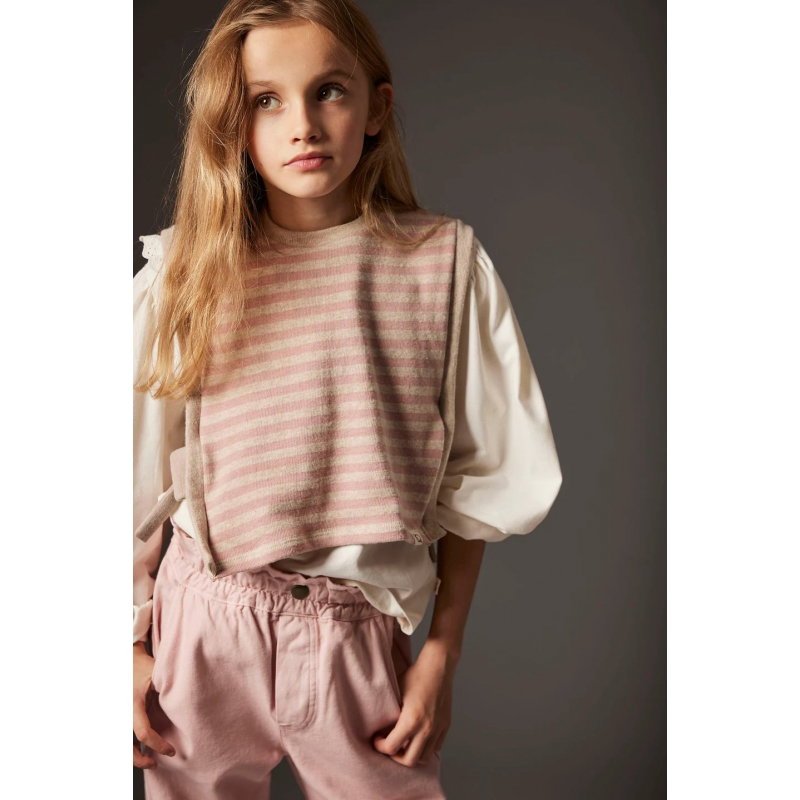 Pull sans manches en maille rayé| Rose