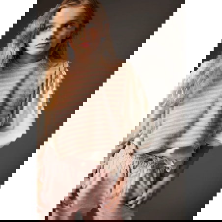 Pull sans manches en maille rayé| Rose