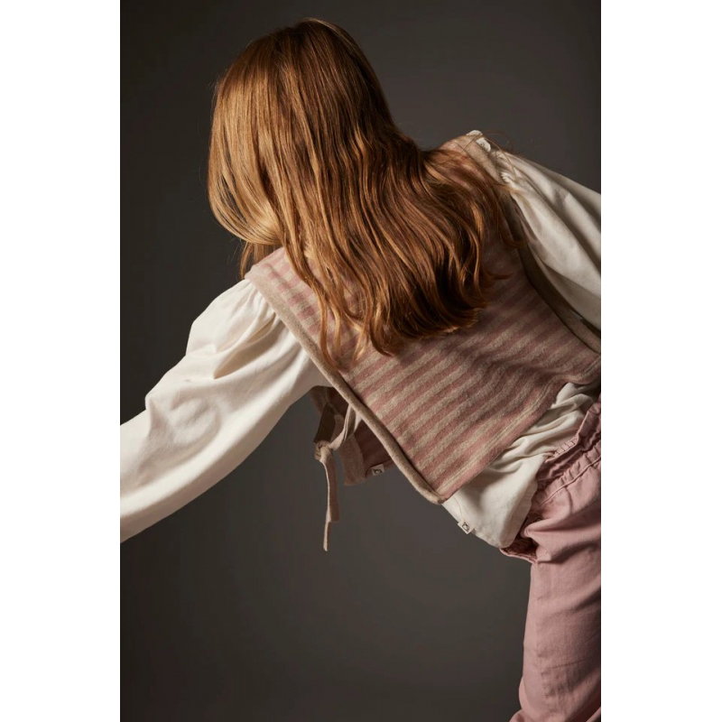 Pull sans manches en maille rayé| Rose