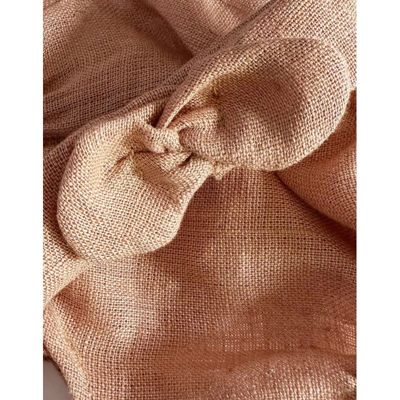 Barboteuse Clara et son headband en lin lavé noisette