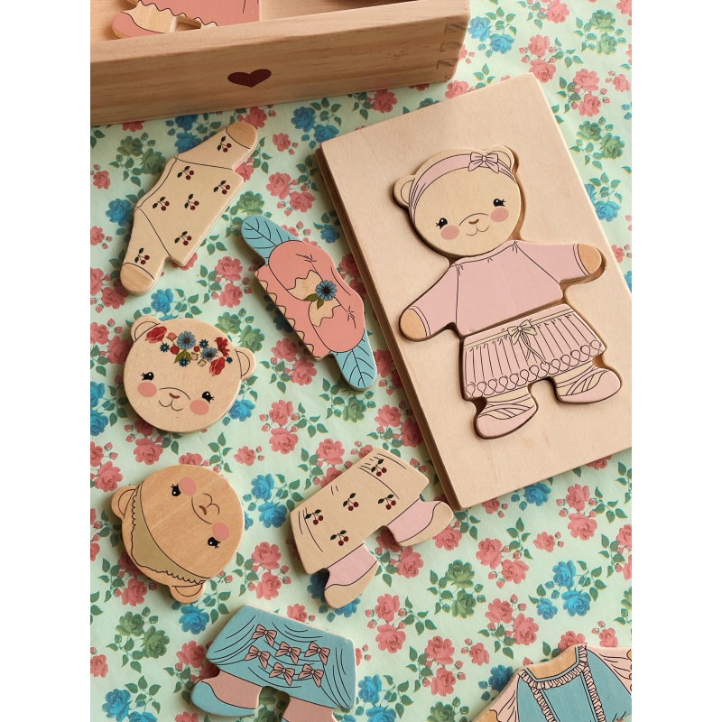 Puzzle en bois Habiller l'ours | Dusty Pink