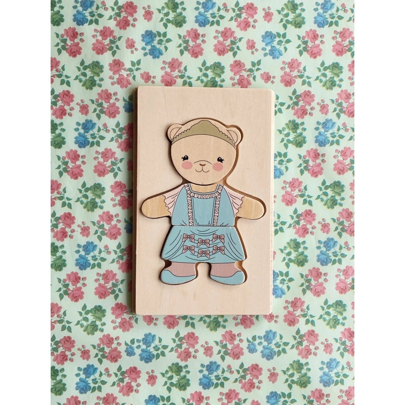 Puzzle en bois Habiller l'ours | Dusty Pink