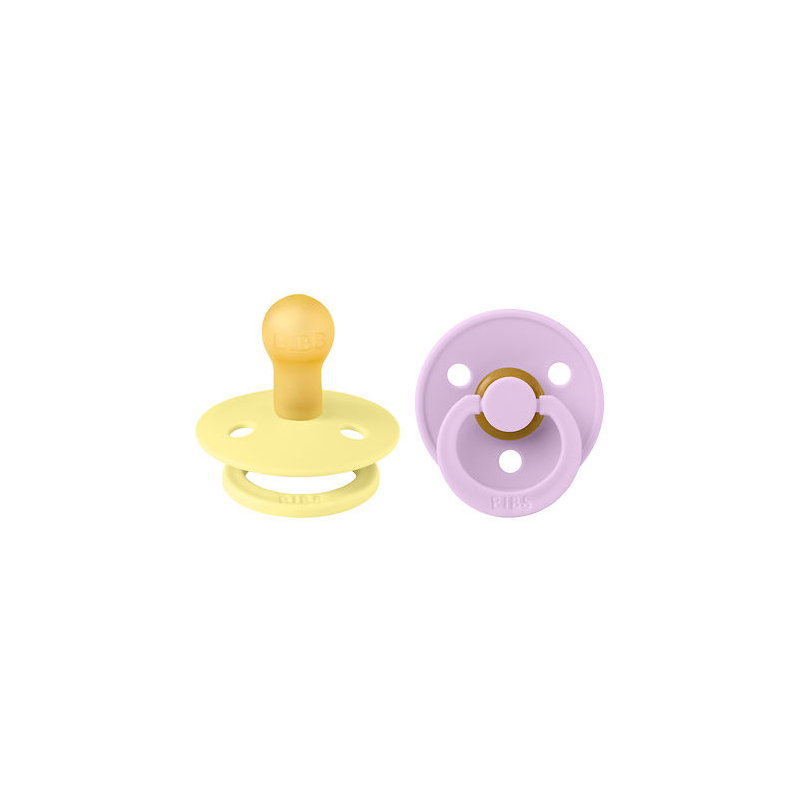 2 Tétines Bibs rondes | Jaune soleil et mauve