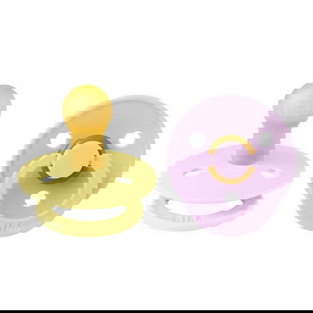 2 Tétines Bibs rondes | Jaune soleil et mauve - Bibs