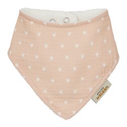 Bavoir bandana | Gaze beige petits coeurs