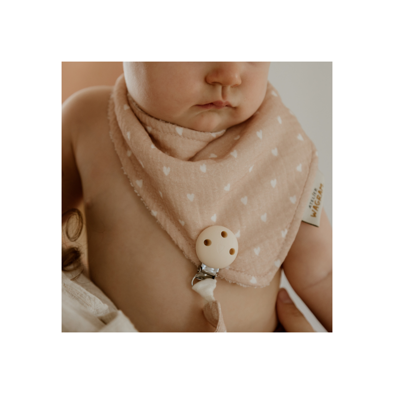 Bavoir bandana | Gaze beige petits coeurs