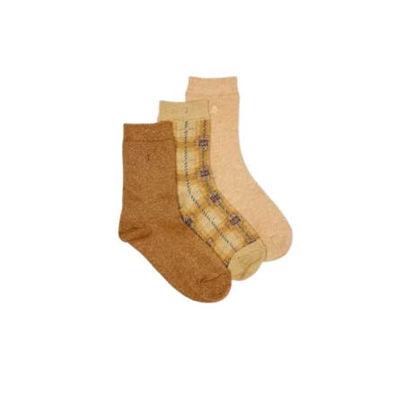 3 Paires de chaussettes | Tartan et paillettes doré