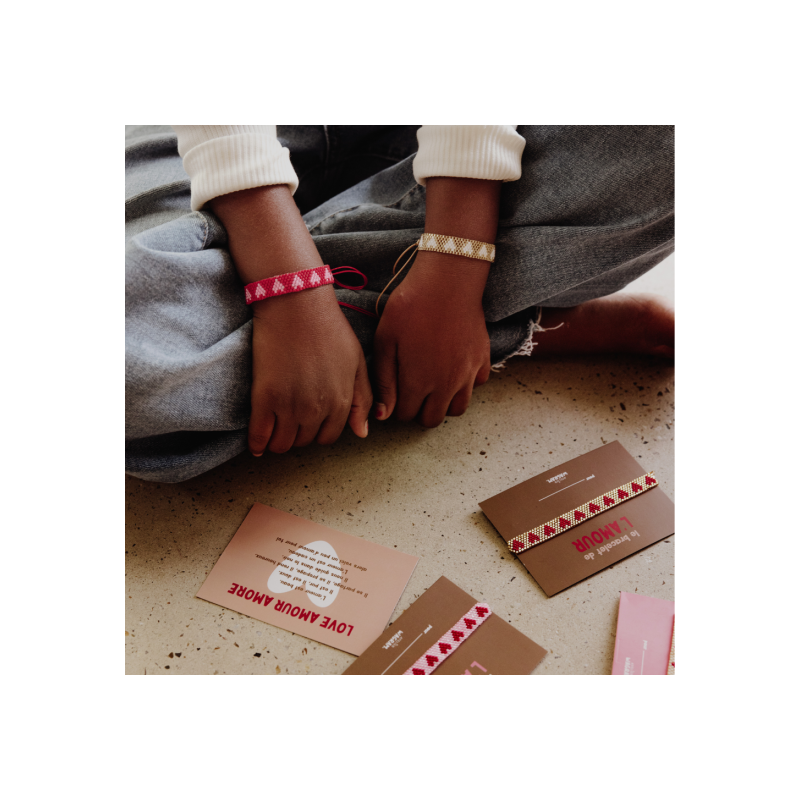 Bracelet perle coeur| Rose et rouge