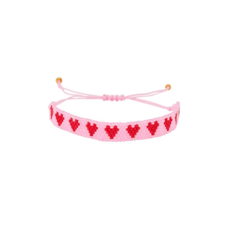 Bracelet perle coeur | Rouge et rose