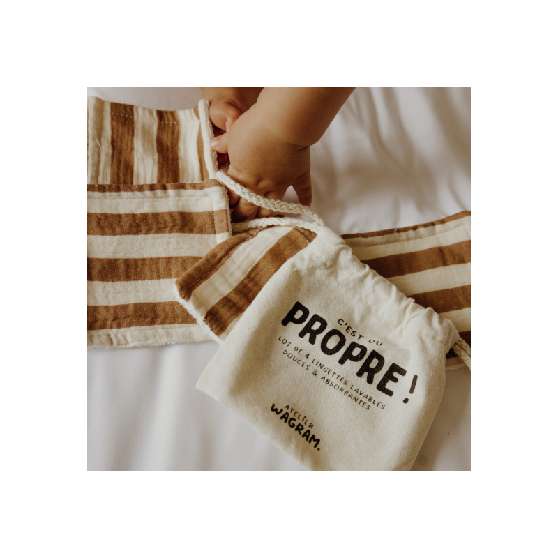 4 lingettes coton | Rayures larges