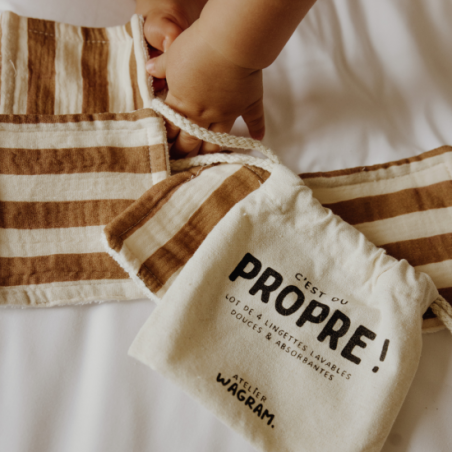 4 lingettes coton | Rayures larges - Atelier wagram