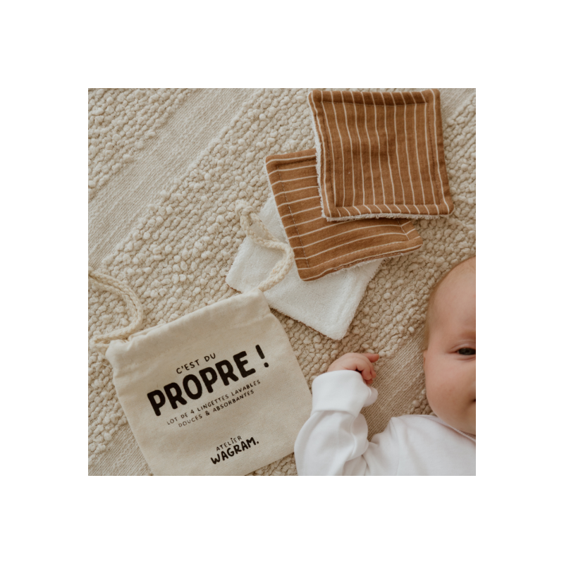 4 lingettes coton | Rayures fines