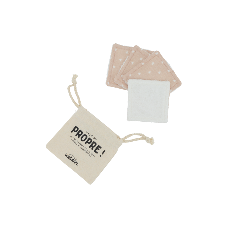 4 lingettes coton | Beige petits coeurs