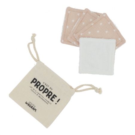 4 lingettes coton | Beige petits coeurs - Atelier wagram