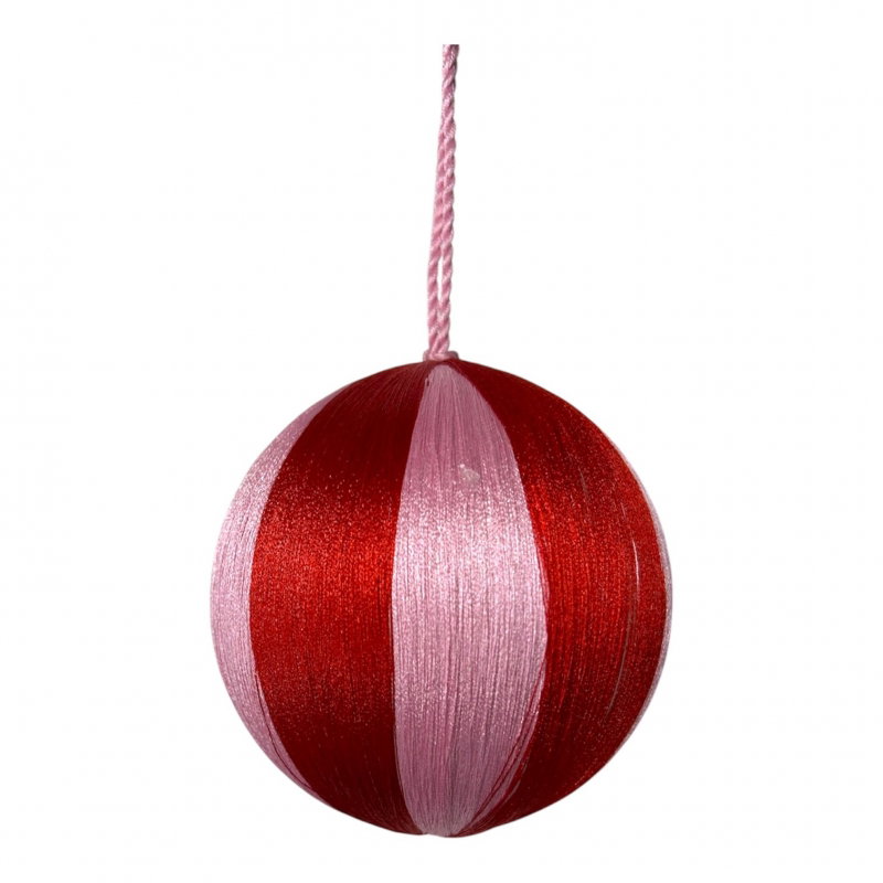 Boule de Noël | Rayures rose et rouge