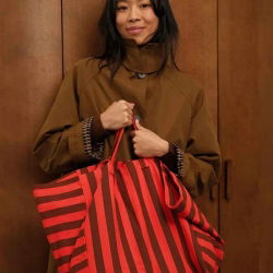 Sac Cabas Elisa | Rayures marron/rouge