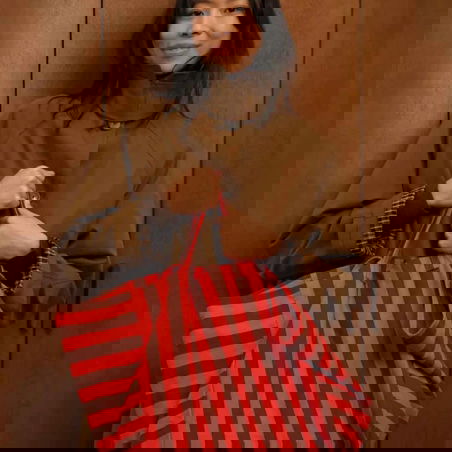 Sac Cabas Elisa | Rayures marron/rouge - Rose in April