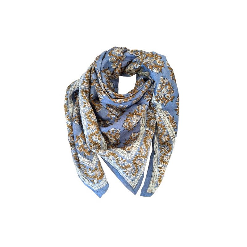 Foulard Grand format | Jasmine bleu orage