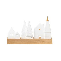 Bougeoir porcelaine et bois - Village de Noël