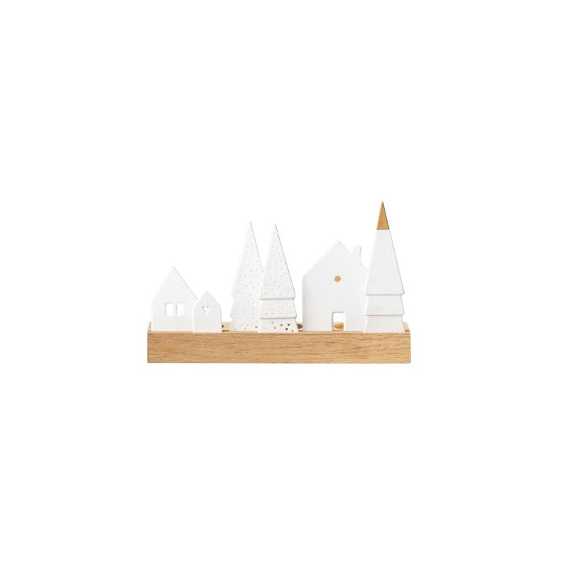 Bougeoir porcelaine et bois - Village de Noël