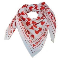 Foulard Grand Format | Fond Blanc Cœur Rouge