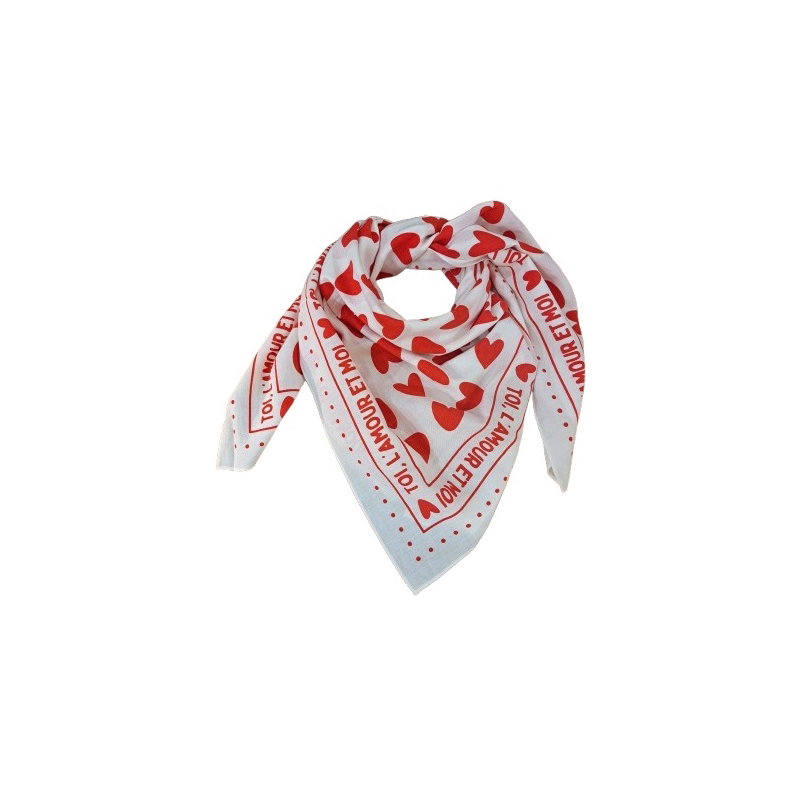 Foulard Grand Format | Fond Blanc Cœur Rouge