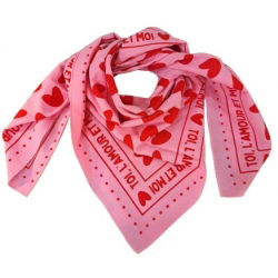 Foulard Grand Format | Fond Rose Cœur Rouge