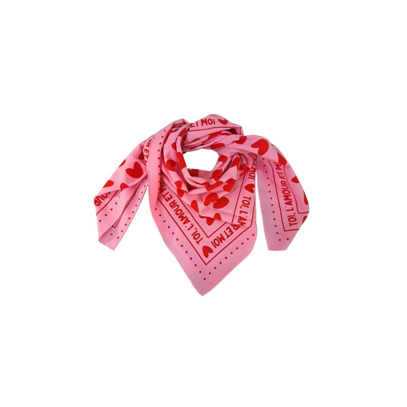 Foulard Grand Format | Fond Rose coeur Rouge