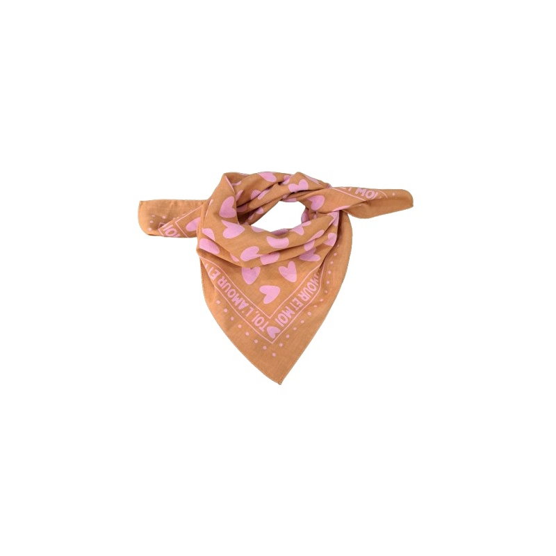 Foulard Petit Format | Fond Caramel Cœur Rose